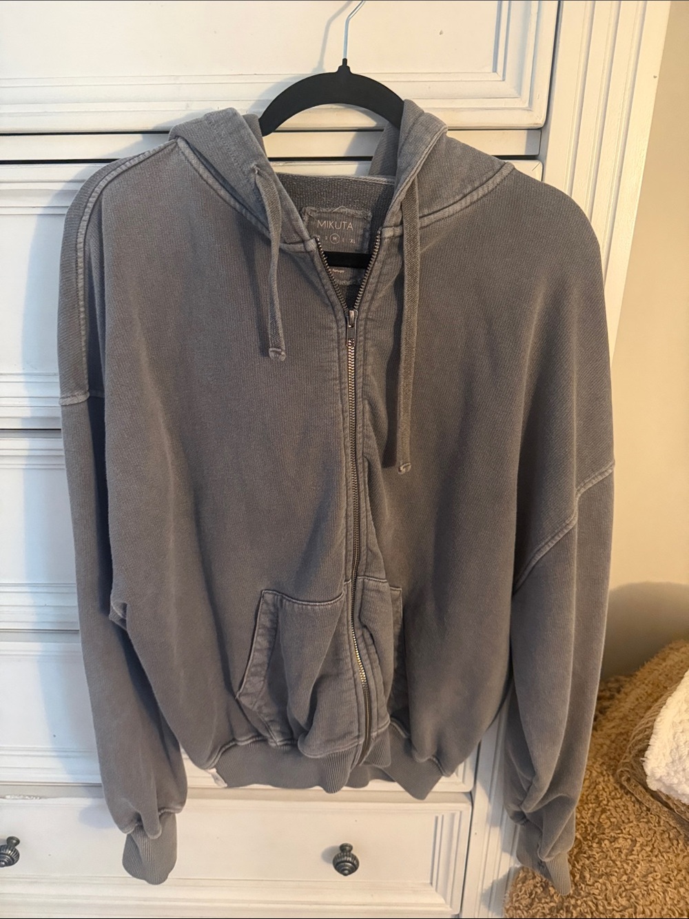 Mikuta Women's Gray Zip-Front Cowl Hoodie Sweater